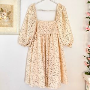 Puff Sleeve Cream Floral Dress